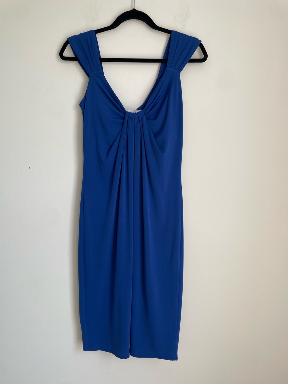 Maggy London Bright Blue Pleated Draped Knee Length Dress Size 8 Y2K Party